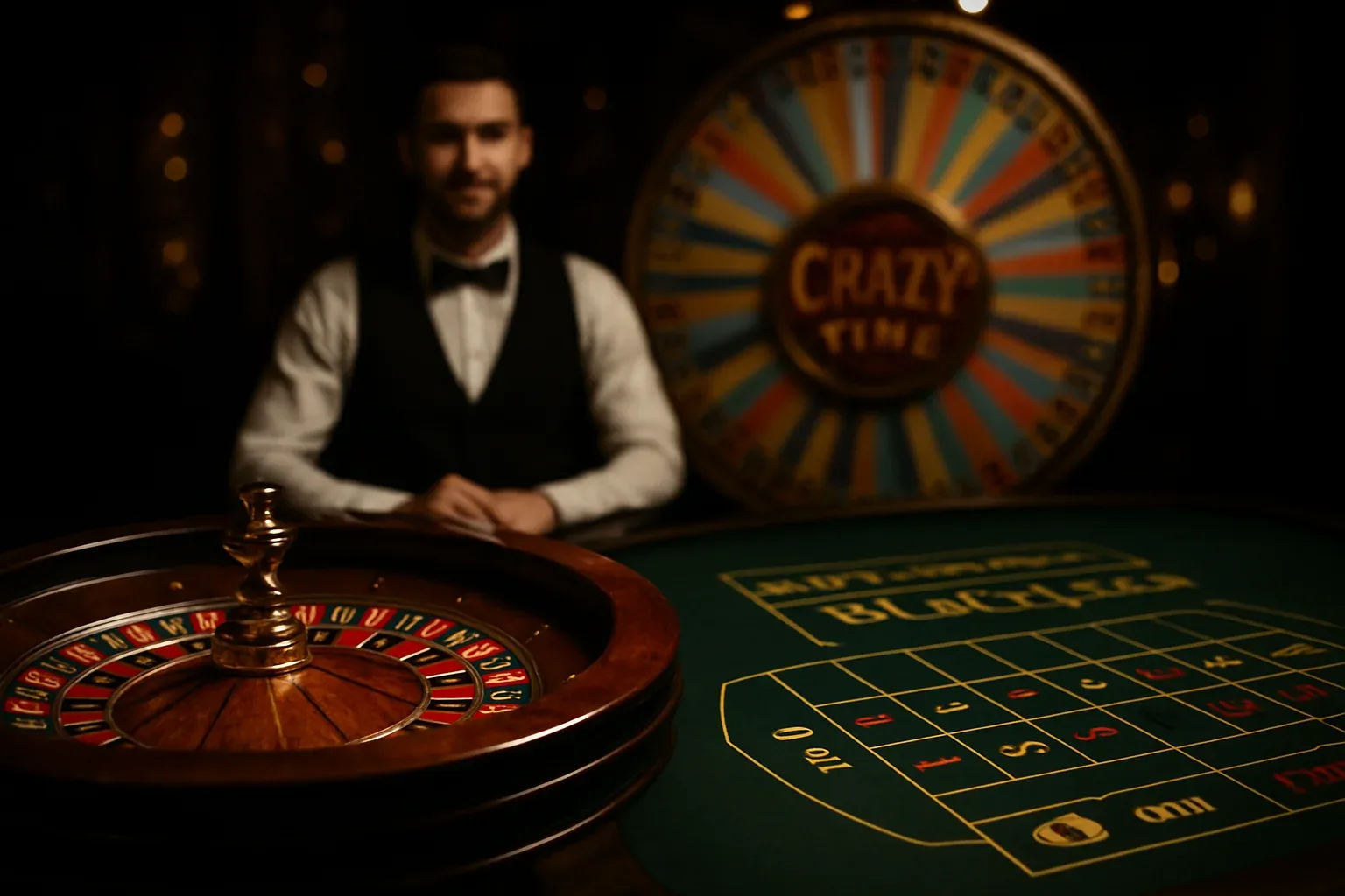 Cartas de casino en vivo con ruleta, blackjack, Crazy Time y crupier profesional