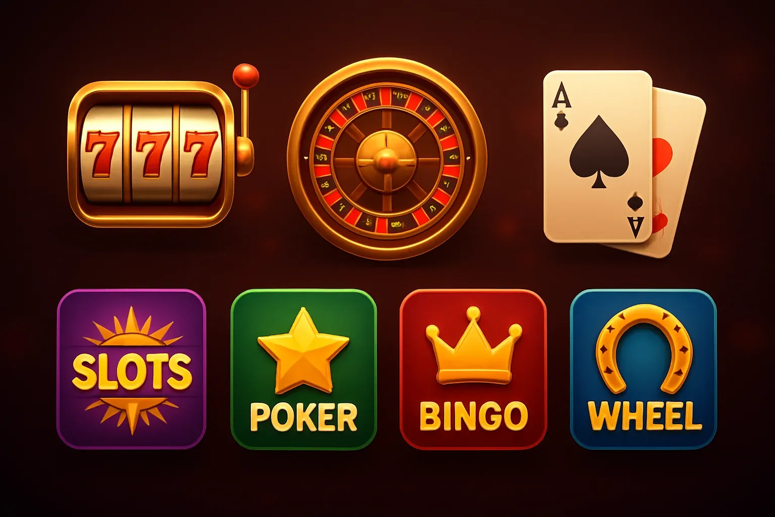 Colección de iconos de juegos de casino, fondo oscuro con rojo