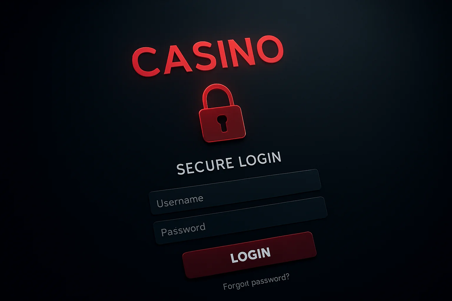 Página de inicio de sesión de casino con candado, fondo oscuro y acentos rojos